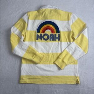 Noah‎ Yellow White Striped Rugby Long Sleeve Rainbow Patch Shirt Men's Small